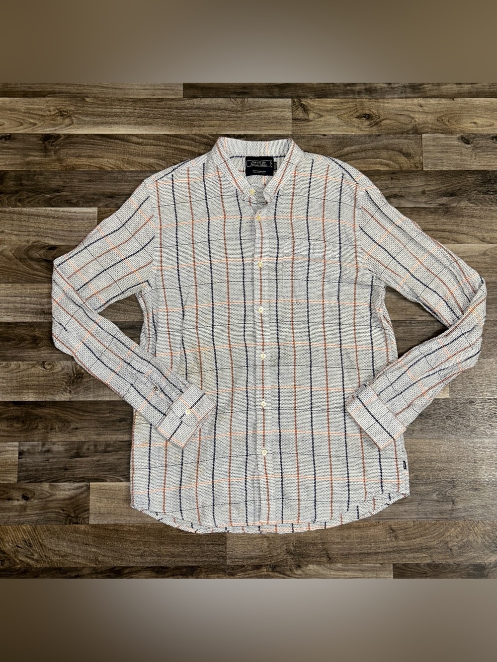 Scotch & Soda XXL Linen Cotton Plaid Button Down Shirt Premium Selection